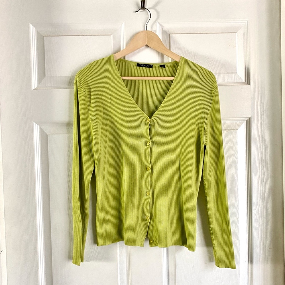vintage ‘ VENINI ’ Lime Green Ribbed V-Neck Cardigan size L